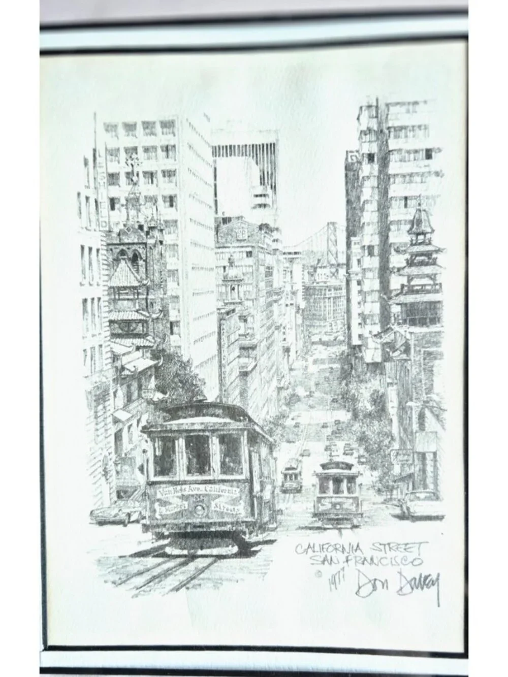 Vintage 1977 Framed & Matted California Street San Francisco by Don Davey 7